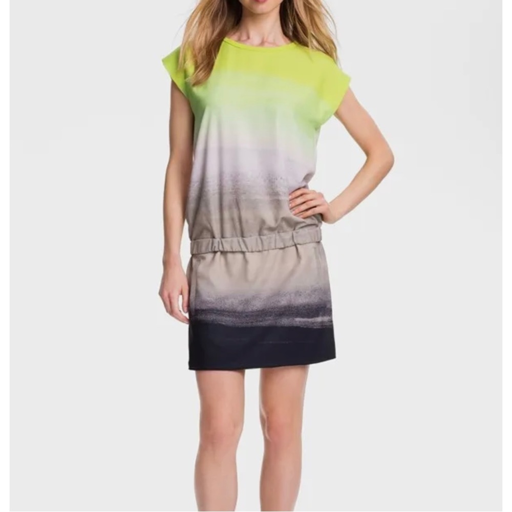 Diane Von Furstenberg Tara Drop-Waist Ombre Dress.green, gray,black,size 2.